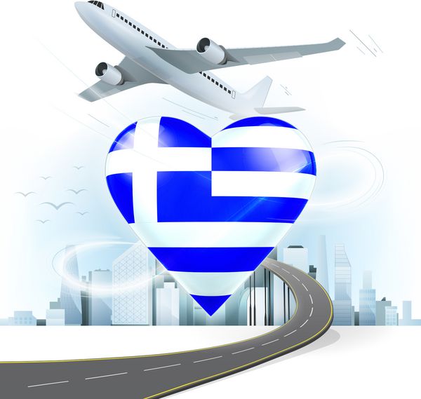 مفهوم سفر و حمل و نقل با یونان پرچم در قلب