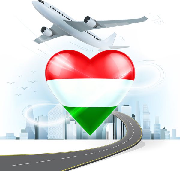 مفهوم سفر و حمل و نقل با پرچم مجارستان در قلب