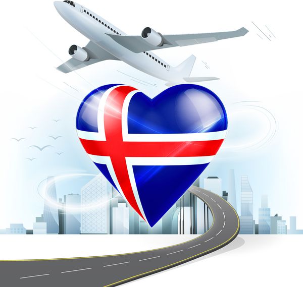 مفهوم سفر و حمل و نقل با پرچم ایسلند در قلب