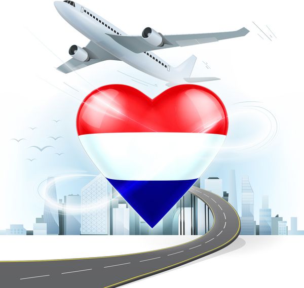 مفهوم سفر و حمل و نقل با پرچم هلند در قلب