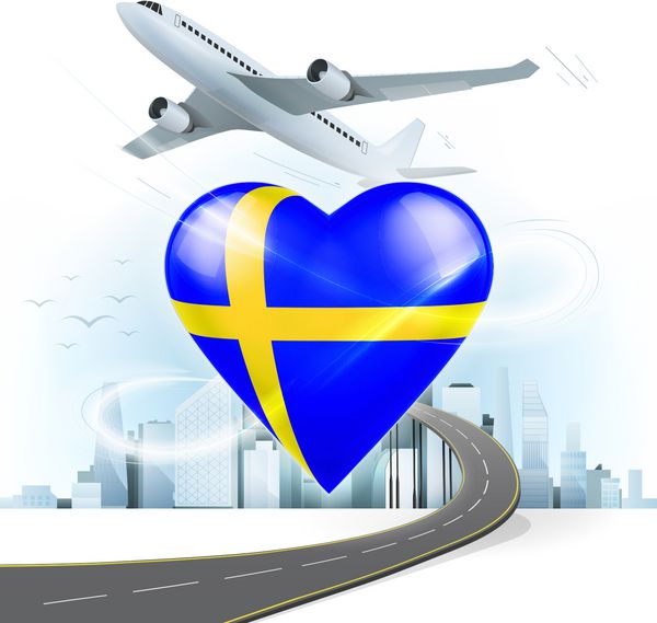 مفهوم سفر و حمل و نقل با پرچم سوئد در قلب