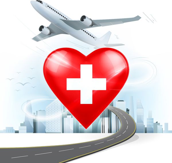 مفهوم سفر و حمل و نقل با پرچم سوئیس در قلب