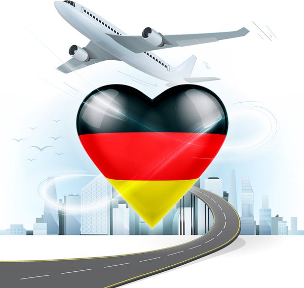 مفهوم سفر و حمل و نقل با پرچم آلمان در قلب
