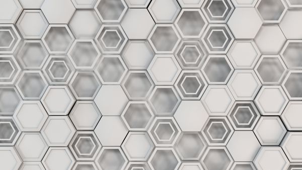 چكيده زمينه 3d ساخته شده از hexagons سفید دیوار hexagons الگوی لانه زنبوری 3D رندر تصویر