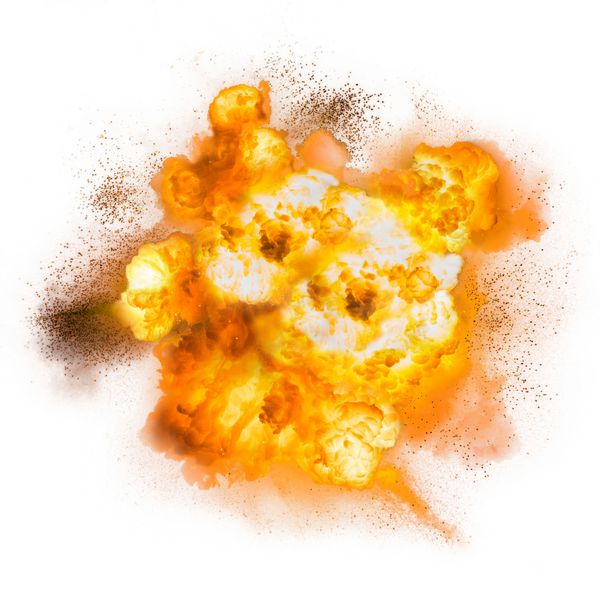 انفجار واقعی آتشین با بیش از یک پس زمینه سفید ایجاد می کند