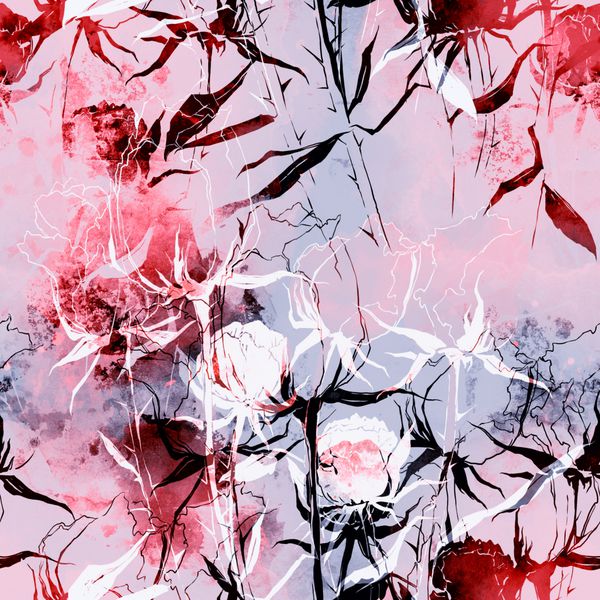 تدريجا محو گل مخلوط تکرار الگوی بدون درز دست آبرنگ و دیجیتال تصویر کشیده شده ترکیب هنرمندان برای منسوجات و پارچه و سوغات و بسته بندی و کارت پستال