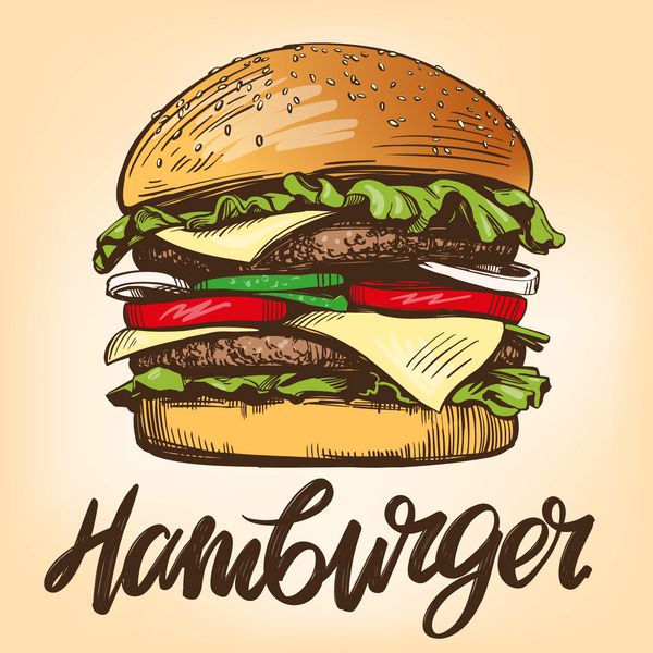 برگر بزرگ همبرگر دست کشیده تصویر بردار سبک یکپارچهسازی با سیستمعامل