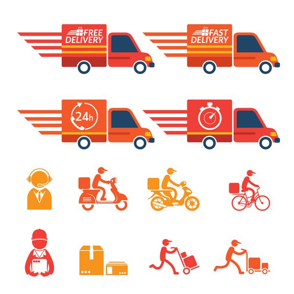 تحویل کامیون ون با آیکن تنظیم حمل و نقل حمل و نقل سفارش خدمات سریع و رایگان