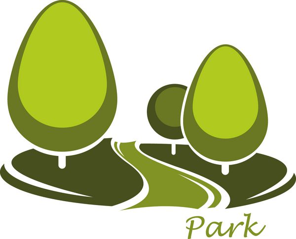چمن سبز با درختان و کوچه در پارک