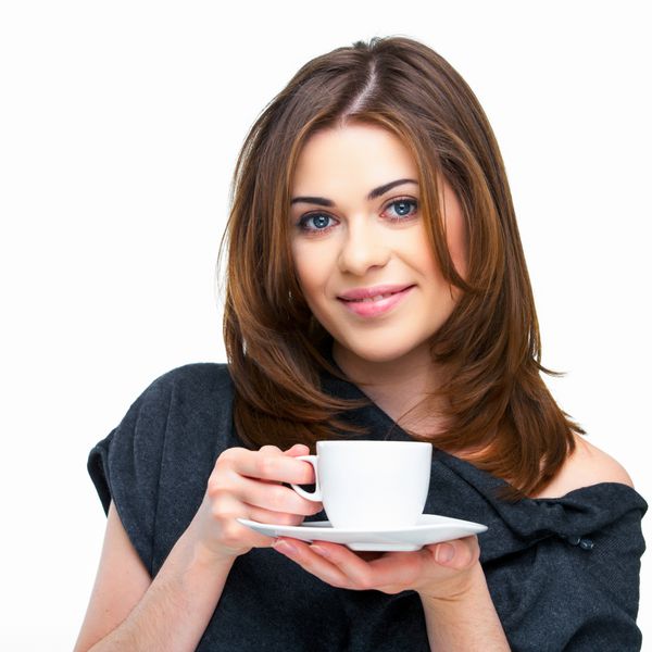 زن قهوه فنجانی جدا شده پرتره نزدیک