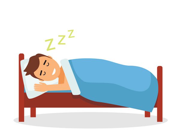 پسر بچه خواب رویای شیرین را در بستر خود را زیر پتو تصویر بردار های جدا شده در سبک کارتون تخت