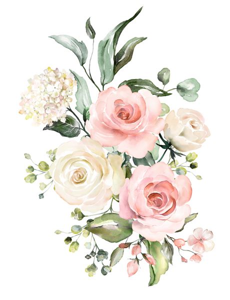 گل های آبرنگ تصویر گل برگ و جوانه ترکیب گیاهی برای عروسی و یا کارت تبریک شاخه گل گل رز انتزاعی هوراندی