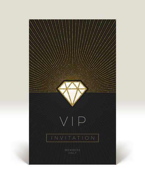 الگو دعوت نامه VIP الماس درخشان الماس با طلوع خورشید در پس زمینه سیاه و سفید تصویر برداری