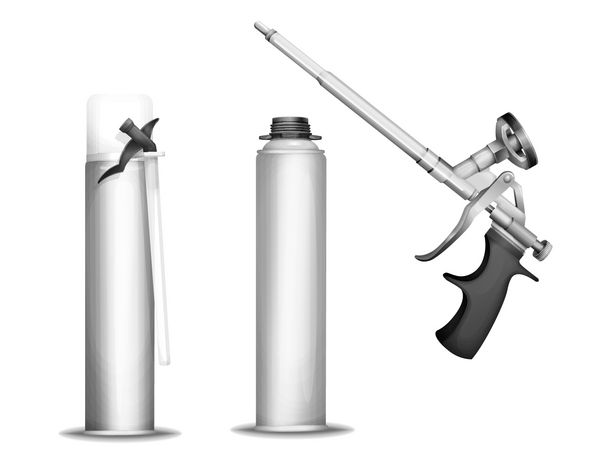 فوم بطری ساخت وکتور بردار 3D PU فوم اسپری تفنگ یا تپانچه و لوله کانتینر فلزی جزئیات جداگانه واقع گرایانه مدل ساخت مدل فوم بطری