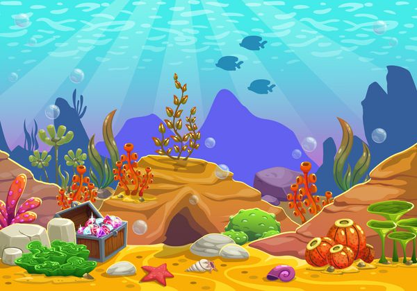 پس زمینه کارتونی زیر آب طبیعت اقیانوس پایین تصویر برداری