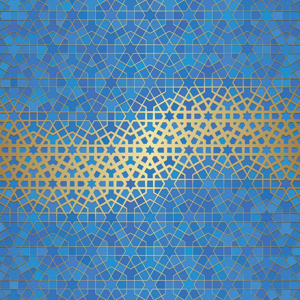 پس زمینه چکیده با تزئینات اسلامی بافت هندسی عربی مفتول کاشی زرد طلایی بر روی زمینه رنگی با سبک رنگ آمیزی شیشه ای