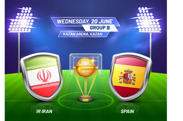 لیگ قهرمانان فوتبال مسابقات بین IR Iran v s اسپانیا با جایزه طلایی و پرچم کشورهای