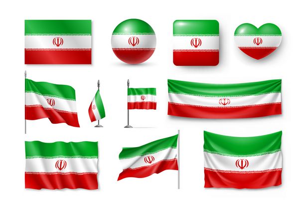 پرچم ایران آگهی ها آگهی ها نمادها آیکون صاف را تنظیم کنید تصویر برداری از مجموعه ای از نمادهای ملی بر روی اشیاء مختلف و نشانه های دولت