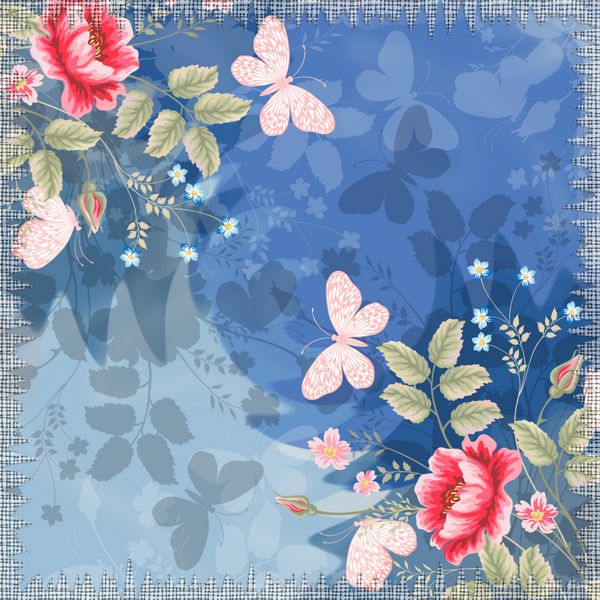 الگوی شال گردن روسری طراحی گل و هندسی الگوی پس زمینه آبی