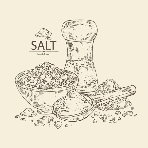 نمک قاشق با نمک نمک Himalaya صورتی و شیکر نمک تصویر برداری دست کشیده شده تصویر