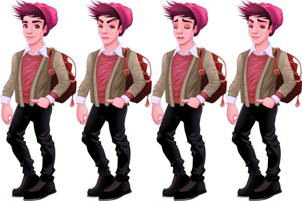 پسر با عبارات مختلف شخصیت های جدا شده کارتونی جدا شده