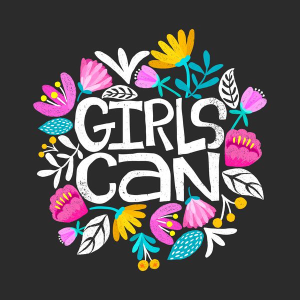 دختران می توانند تصویر را دستکاری کنند نقل قول فمینیسم در بردار شعار انگیزشی زن کتیبه برای تی شرت پوستر کارت طرح گل سبک دیجیتال طراحی