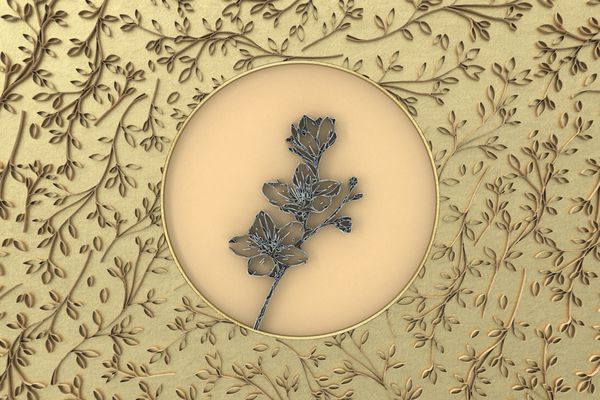 گل کاغذ گل در پس زمینه گل با شاخه شکوفه تصویر 3D