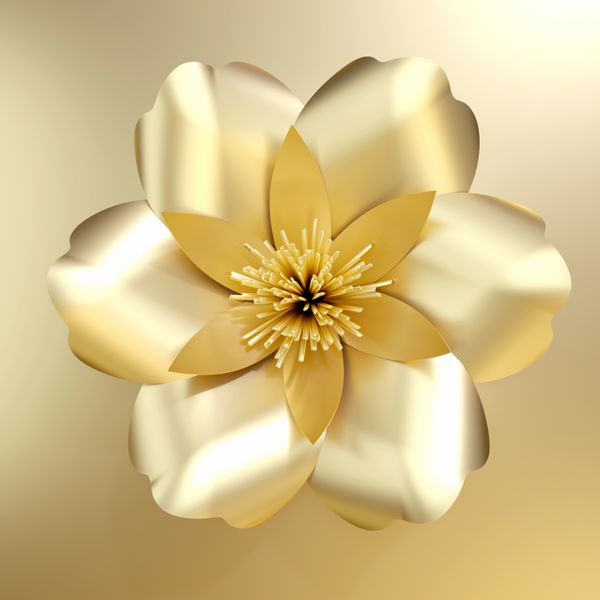 3D رندر گل طلایی جدا شده در پس زمینه کاغذ گل طلایی