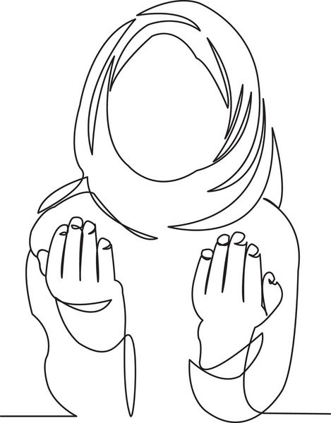 یک دختر مسلمان تک خط کشیده یک خط دختر دعا به شکل دستی دست کشیده تصویر هنر خط