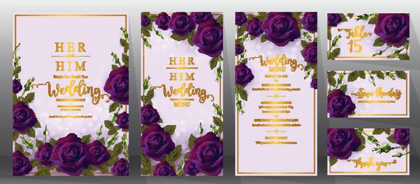 قالب کارت دعوت عروسی با واقع گرایانه از رز و گل زیبا در رنگ پس زمینه