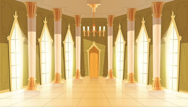 سالن درختی بردار داخلی اتاق برای ارائه یا پذیرش سلطنتی اتاق بزرگ با لوستر ستون ها ستون ها در قصر قرون وسطایی لوکس فانتزی پری یا داستان بازی
