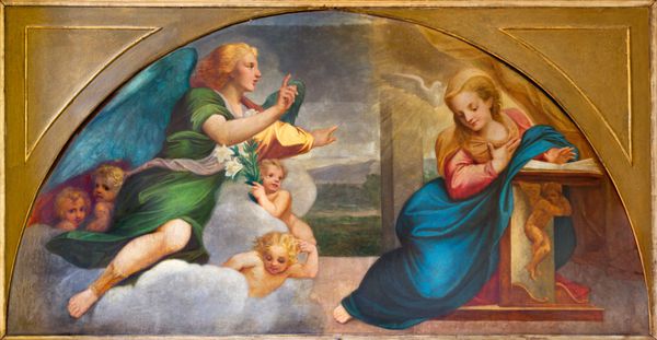 پارما ایتالیا 16 آوریل 2018 نمایشنامه ای در کلیسای کلیسا دلا سانتیسیما انونزیتا به عنوان کپی از نقاشی توسط Correggio 1520