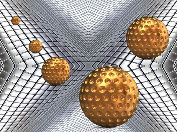 تصویر 3D پس زمینه فلزی توپ طلایی