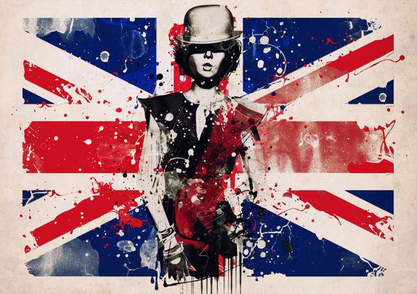 زن مد روز به سبک grunge پرچم بریتانیا