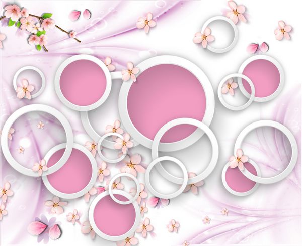 3d wallpaper design with florals and circles for photomural