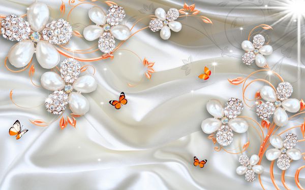 طراحی 3d تصویر زمینه با پروانه ها و florals و برش با الماس برای photomurals