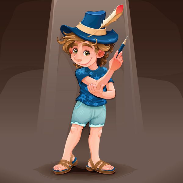 کودک جادوگر با کلاه آبی تصویر برداری کارتونی