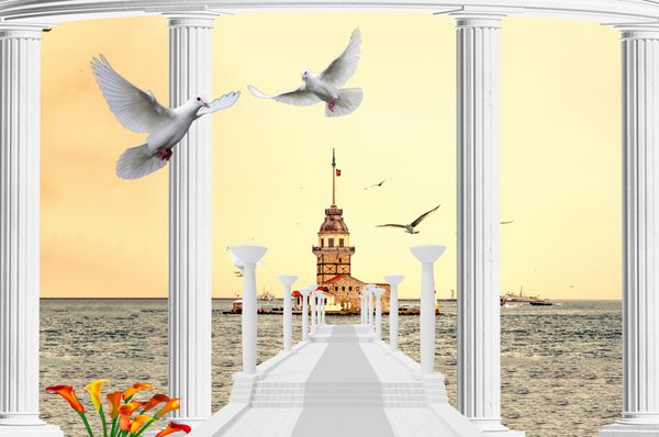 3d wallpaperdesign با برج maden از استانبول با ستون برای photomurl