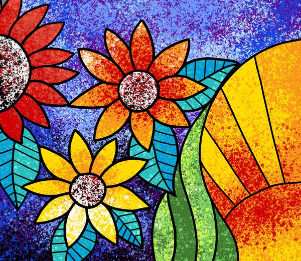 گل های رنگارنگ بوم نقاشی دیجیتال آثار هنری