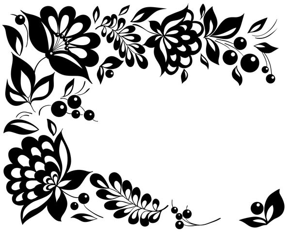 گل و برگ های سیاه و سفید عناصر طراحی گل در سبک یکپارچهسازی با سیستمعامل