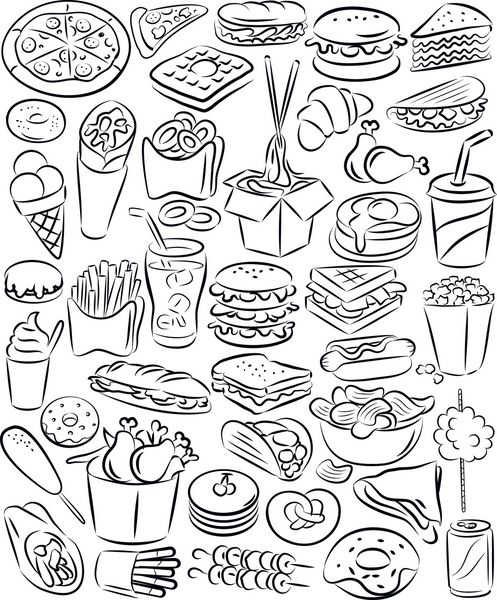 تصویر برداری از مجموعه مواد غذایی سریع در حالت هنری خط
