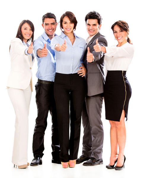 گروهی از افراد کسب و کار با انگشت شست جدا شده بر روی زمینه سفید