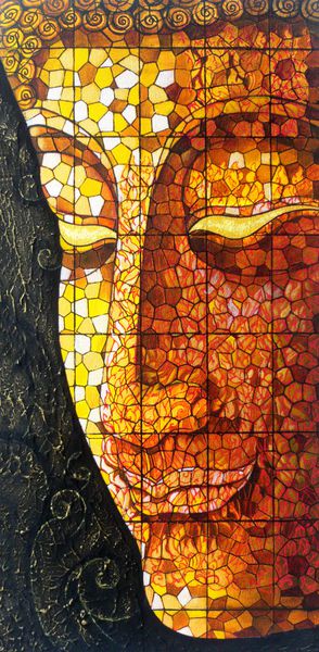 هنر بودا شیشه ای رنگ آمیزی شده است نقاشی رنگ اکریلیک بر روی بوم