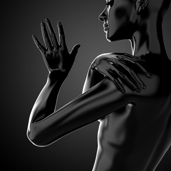 3D ملحفه ای تصویر مد شکل بدن سیاه مدل
