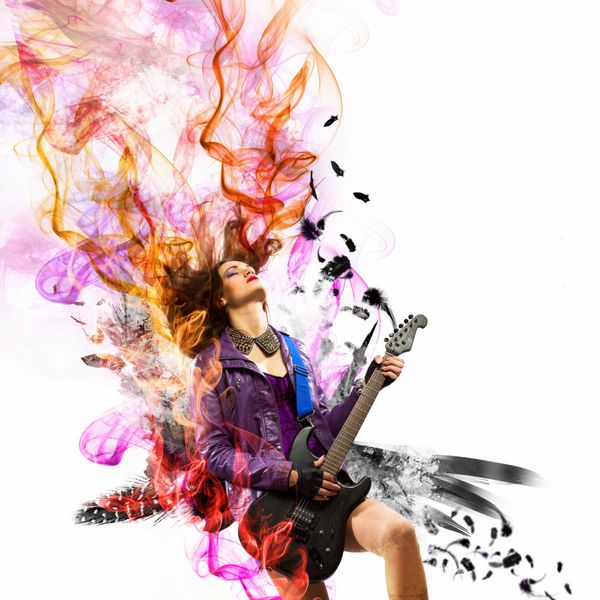 دختر جوان جذاب گیتار الکتریکی