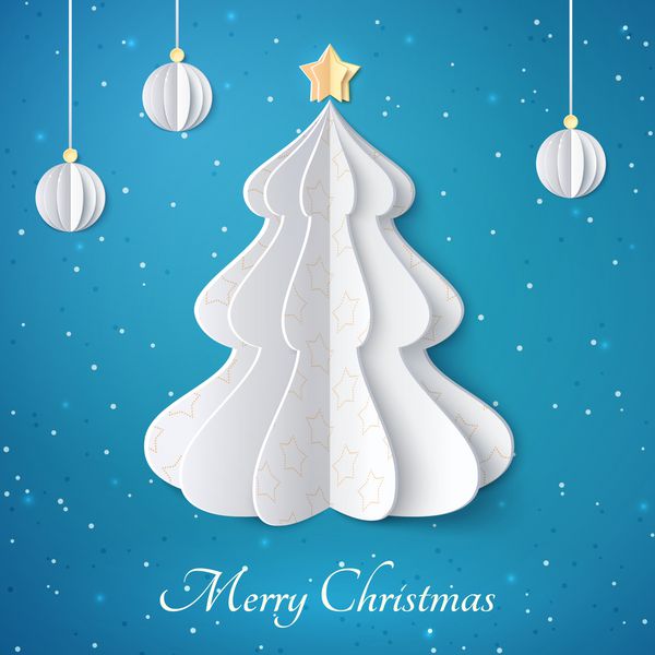 بردار سفید مقاله درخت کریسمس در پس زمینه آبی پرنعمت عناصر طراحی برای کارت های تعطیلات