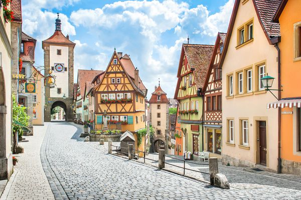 منظره زیبا از شهر تاریخی Rothenburg ob der Tauber Franconia Bavaria Germany