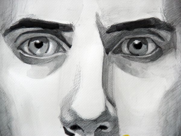 تصویر آبرنگ چشم جوان مردانه دست ساز خود ساخته شده رنگ آمیزی