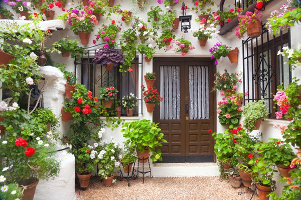 دکوراسیون گل در حیاط خلوت خانه معمولی در کوردوبا اسپانیا سفر اروپایی