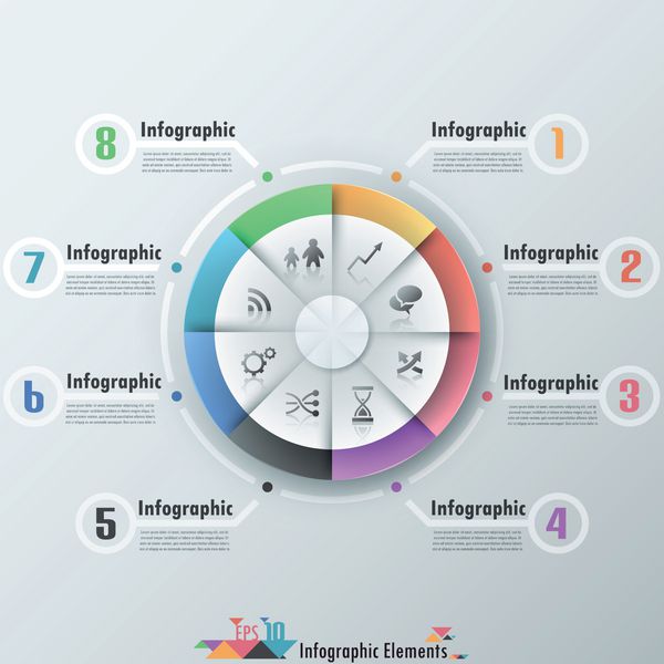 بنر گزینه های مدرن infographics با 8 بخش تقسیم نمودار و آیکون بردار می توان برای طراحی وب و طرح گردش کار استفاده کرد